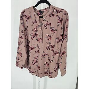 Hilary Radley Women's Mauve Floral Henley Neck Blouse Size L